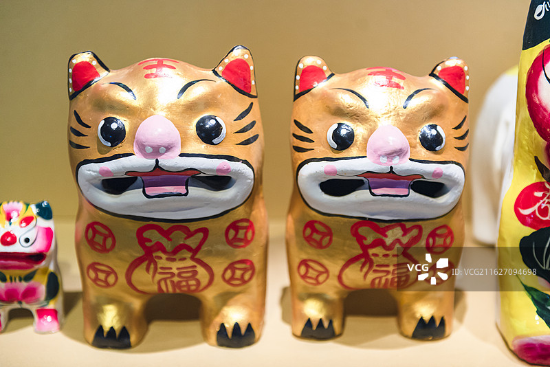 山东高密聂家庄泥塑老虎  北京大运河博物馆展览图片素材