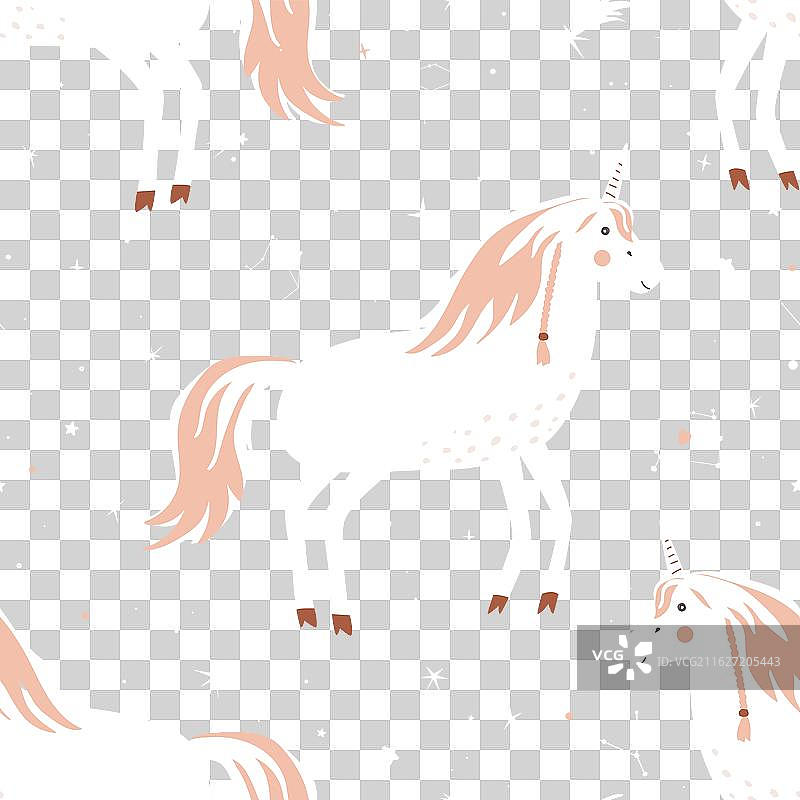 可爱的独角兽在夜晚的无缝花纹图片素材