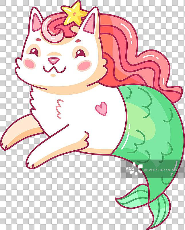 这只可爱的猫咪美人鱼玩得很开心图片素材