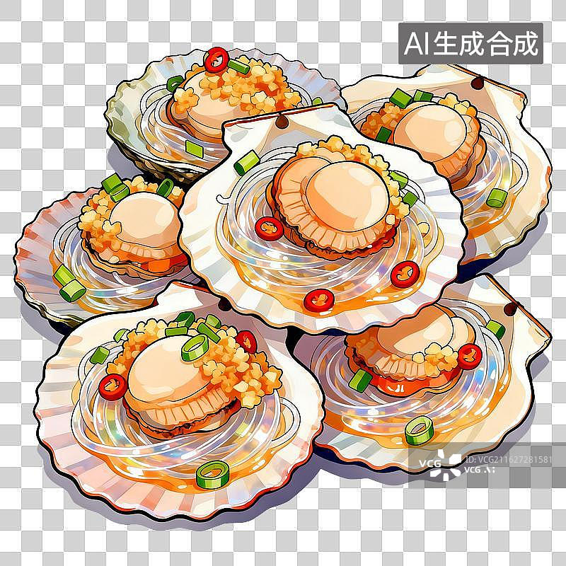【AI数字艺术】扇贝粉丝蒸菜插画美食特写图片素材