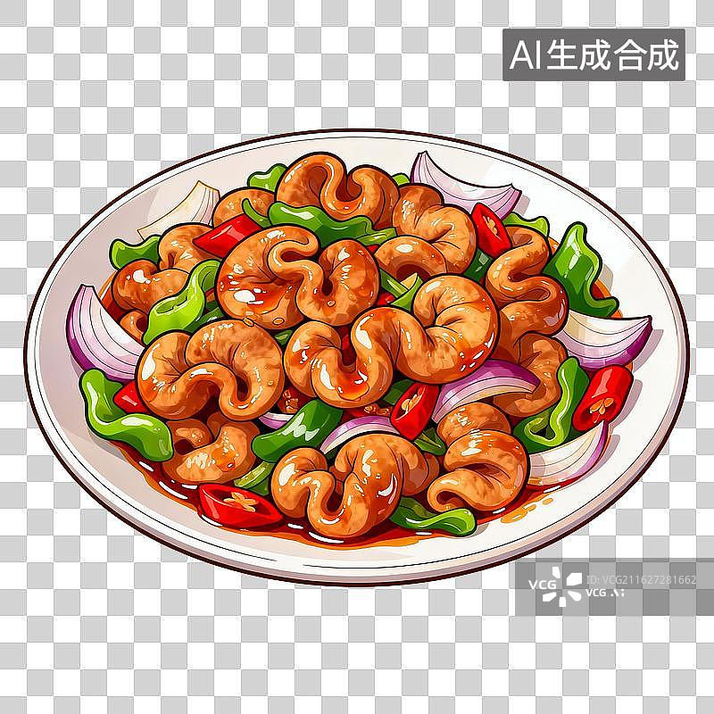 【AI数字艺术】红油爆炒肥肠配青红椒洋葱图片素材