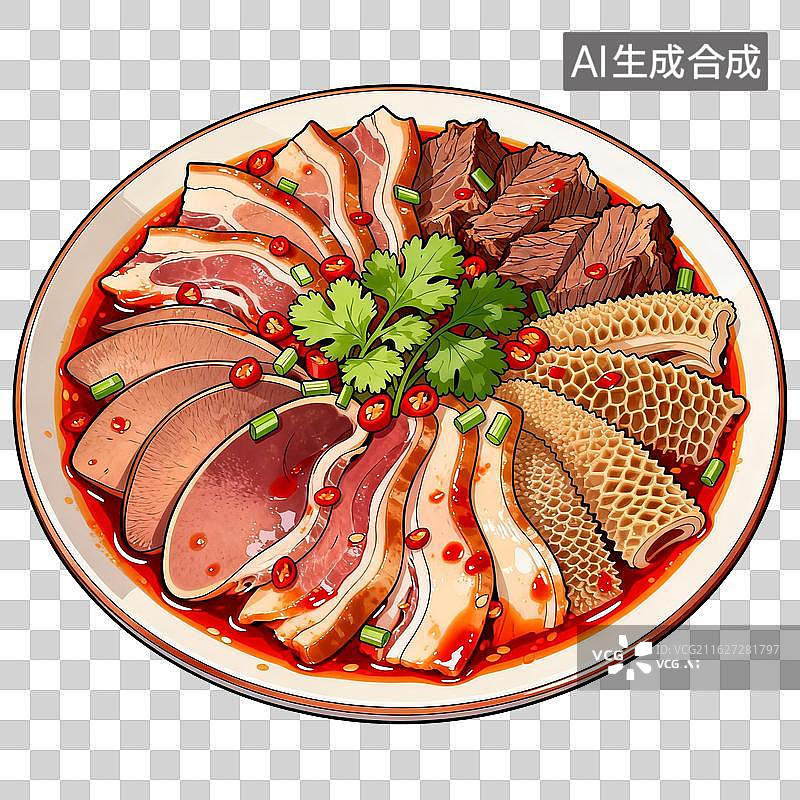 【AI数字艺术】红油麻辣牛杂拼盘配香菜葱花图片素材