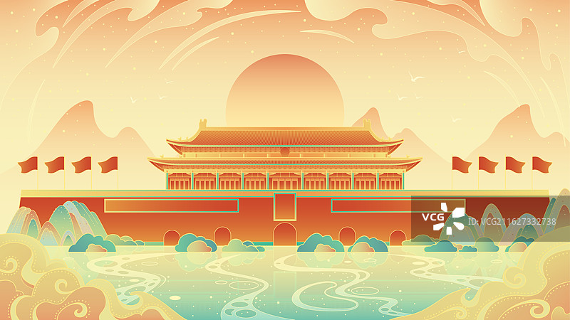 北京天安门国潮风矢量插画图片素材