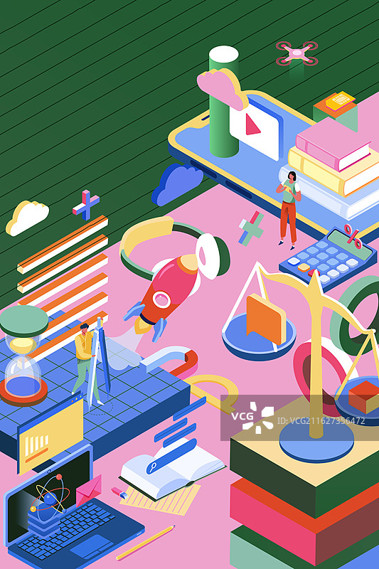 卡通2.5d等距微立体电商消费购物促销优惠活动美食餐饮娱乐休闲生活城市科技概念教育学生渐变矢量插画图片素材