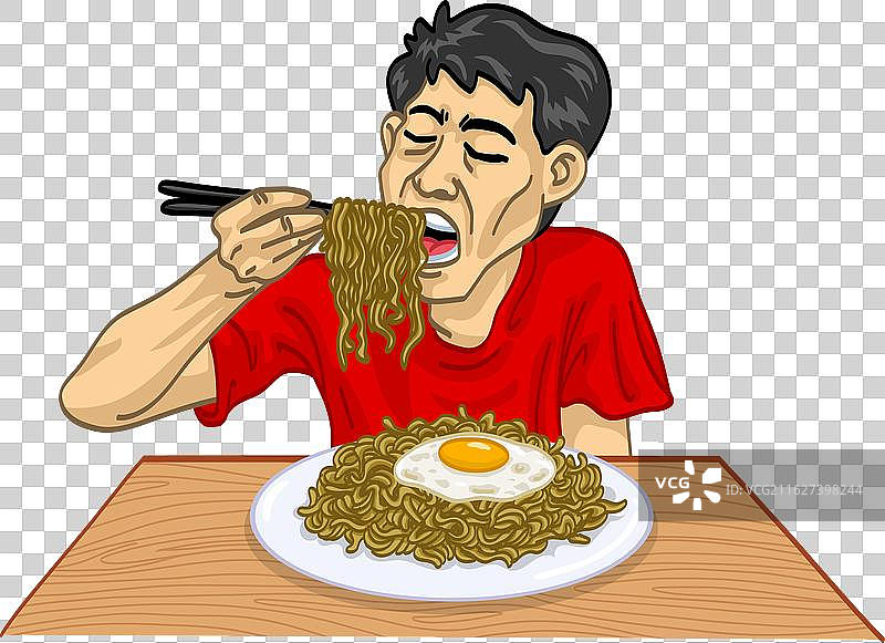 男人吃炸面条（印尼炒面）图片素材
