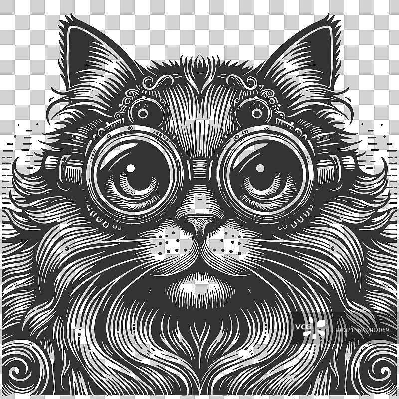 佩戴华丽护目镜的蒸汽朋克猫图片素材