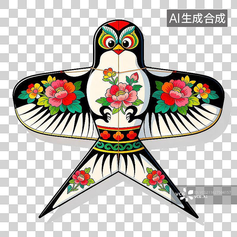 【AI数字艺术】传统燕子风筝彩绘花卉图案图片素材