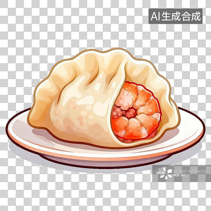 【AI数字艺术】虾仁馅蒸饺切开展示鲜美内馅图片素材