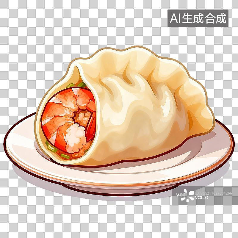 【AI数字艺术】虾仁馅蒸饺切开展示鲜美内馅图片素材