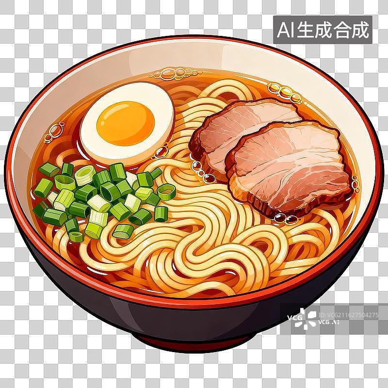 【AI数字艺术】日式拉面碗含溏心蛋叉烧葱花图片素材