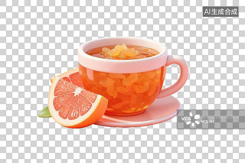 【AI数字艺术】卡通风格，一杯蜂蜜柚子茶PNG格式的免扣元素图片素材