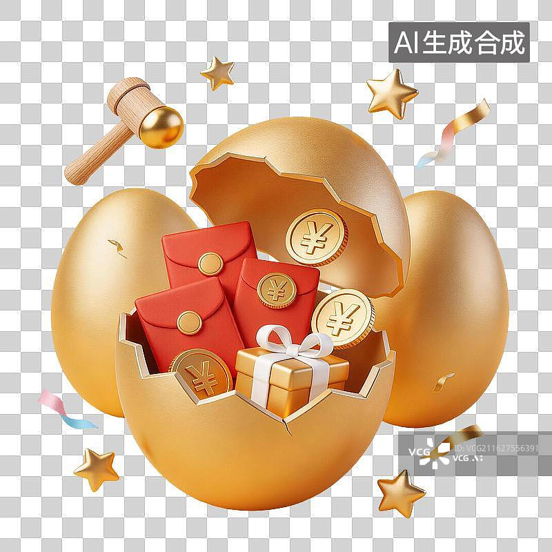 【AI数字艺术】金色砸金蛋中奖惊喜抽奖活动图片素材