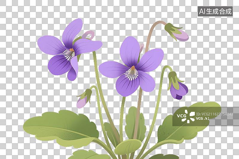【AI数字艺术】草本紫花地丁紫色堇花插画图片素材