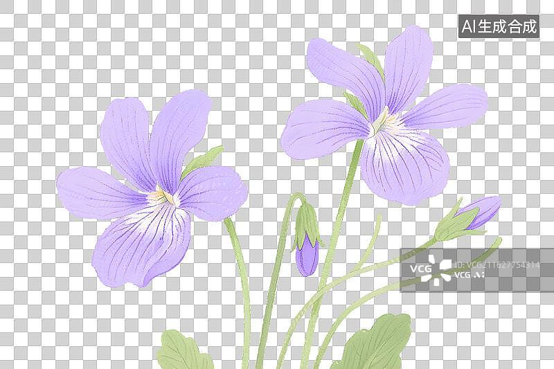 【AI数字艺术】草本紫花地丁紫色堇花插画图片素材