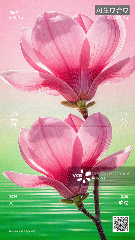 【AI数字艺术】超现实写实艺术二十四节气春分花卉海报图片素材