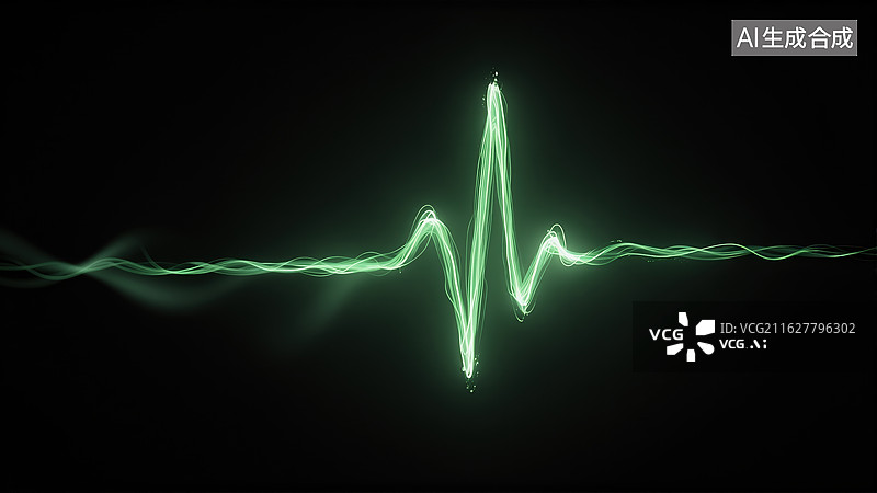 【AI数字艺术】绿色心电图波形在黑色背景上闪烁图片素材