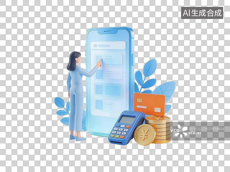 【AI数字艺术】移动支付信用卡刷卡消费插画图片素材