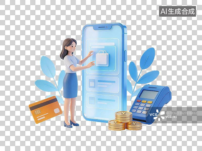 【AI数字艺术】移动支付信用卡刷卡消费插画图片素材