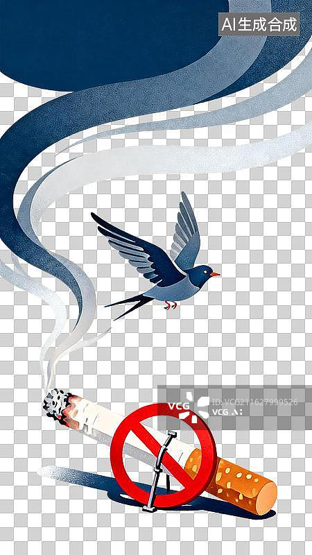 【AI数字艺术】无烟环境让燕子自在飞翔，远离烟草危害　5月世界无烟日图片素材