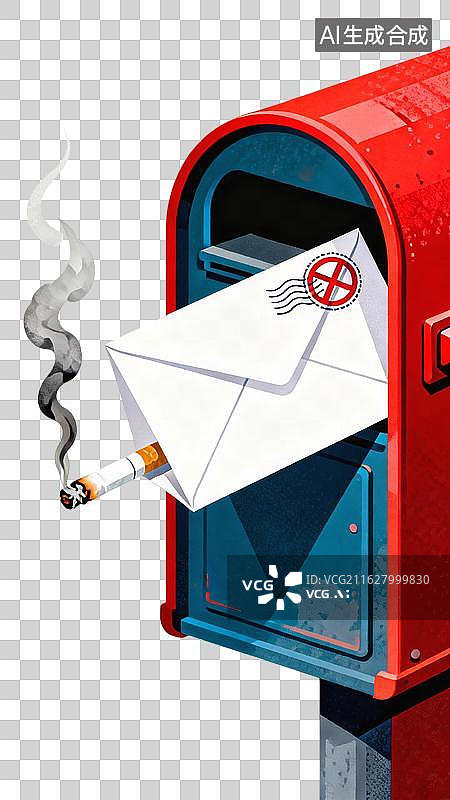 【AI数字艺术】香烟污染思念信箱，用禁烟符号守护温情投递　5月世界无烟日图片素材