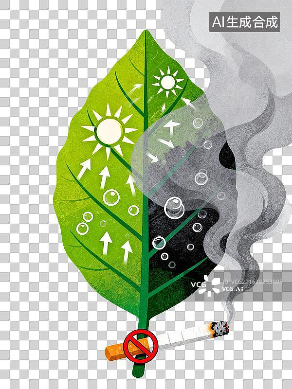 【AI数字艺术】香烟啃噬绿色活力，用禁烟符号守护自然生机　5月世界无烟日图片素材