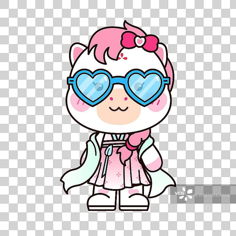 卡通萌马女孩汉服襦裙古风插画图片素材
