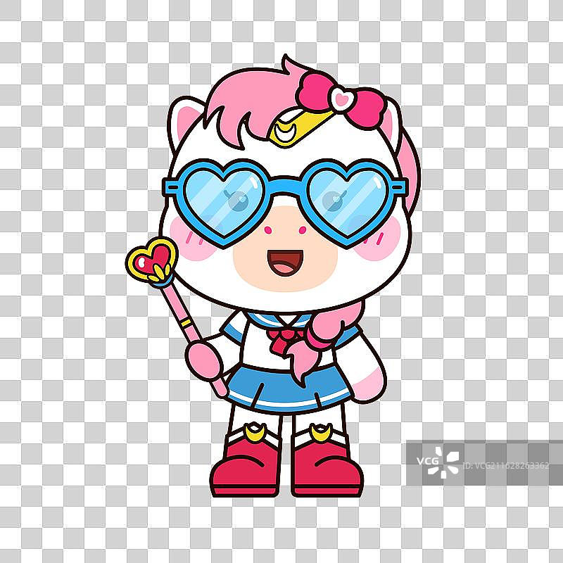 卡通萌马女孩水手服魔法棒插画图片素材