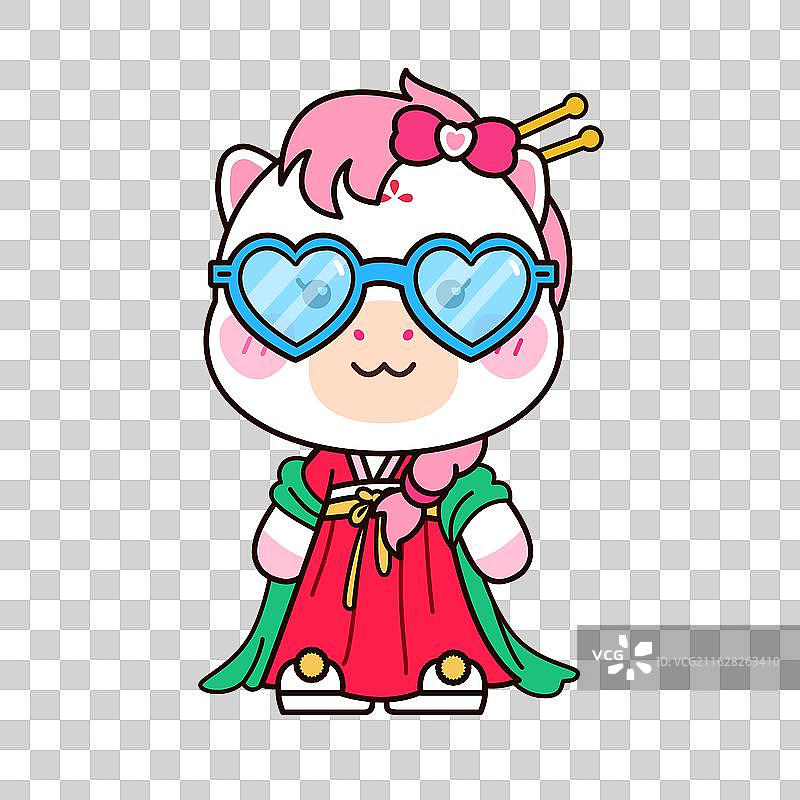 萌马女孩汉服传统服饰插画图片素材
