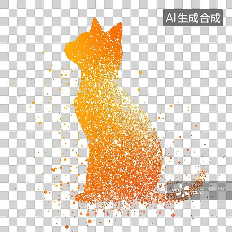 【AI数字艺术】橙色粒子猫剪影艺术插画图片素材