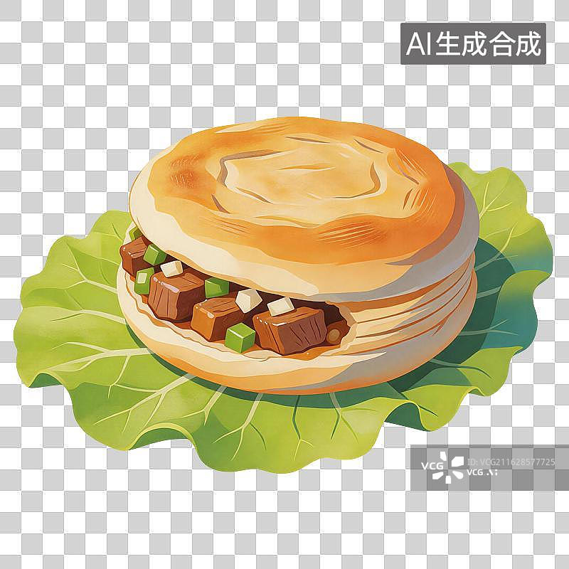 【AI数字艺术】肉夹馍美食插画图片素材