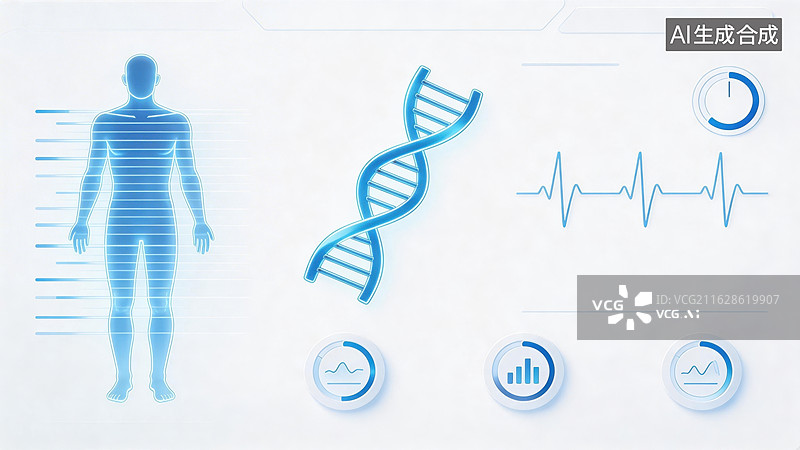 【AI数字艺术】蓝色人体与DNA科技图示图片素材