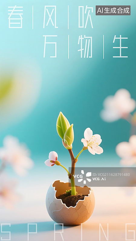 【AI数字艺术】AIGC：春日弥散风生命力治愈系海报背景模板图片素材