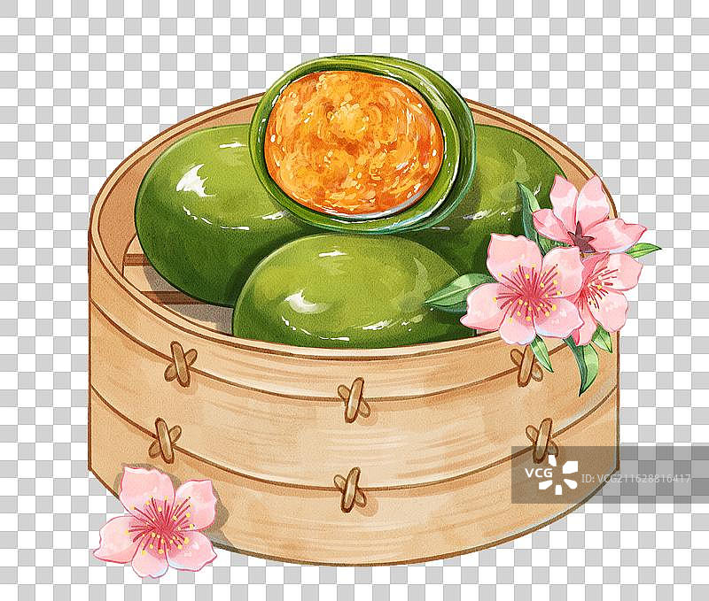 手绘水彩寒食节肉松味青团蒸笼免抠元素图片素材