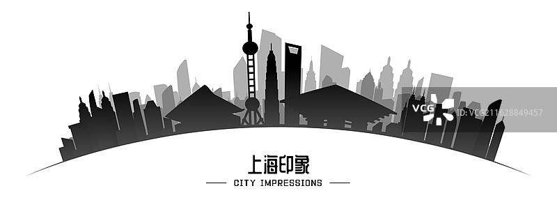 上海弧形地标建筑城市剪影图片素材