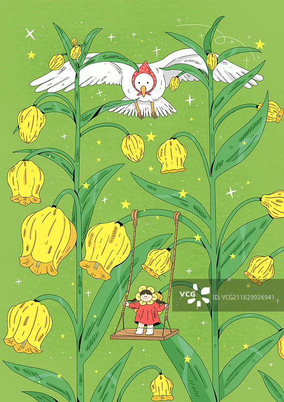 春天里自由荡秋千的女孩图片素材