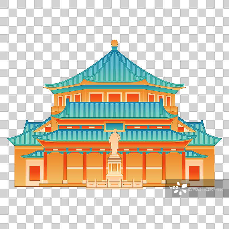 国潮风新中式广州地标建筑广州中山纪念堂插画免抠元素图片素材