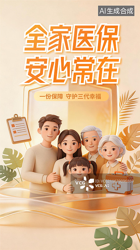【AI数字艺术】全家医保参保缴费海报图片素材