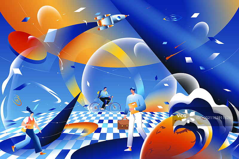 卡通商务办公科技宇宙概念梦幻棋盘娱乐休闲生活电商购物消费促销优惠活动情侣青年学生渐变矢量插画图片素材