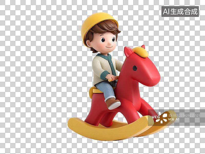 【AI数字艺术】卡通男孩骑木马玩具图片素材