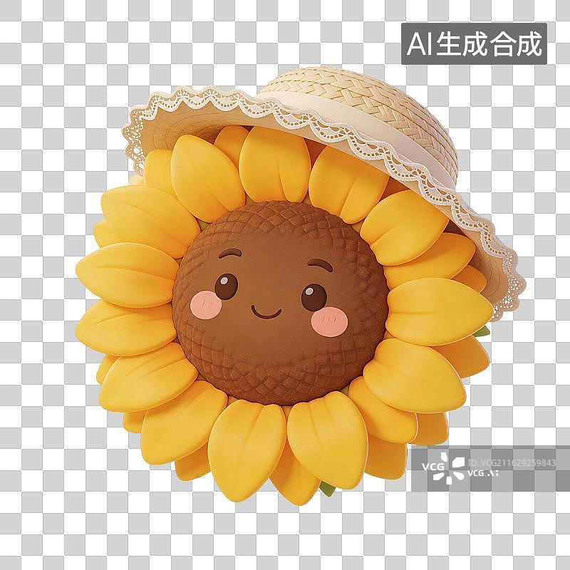 【AI数字艺术】向日葵花朵带着帽子插画图片素材