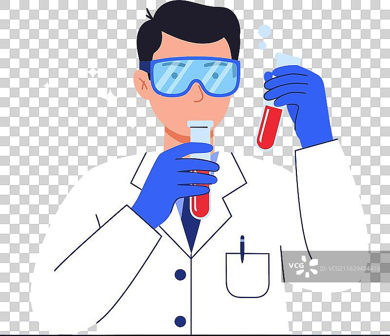 穿着蓝色手套的科学家手持试管图片素材