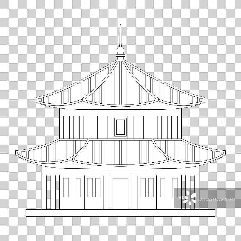 扁平风线描山东青岛地标建筑青岛栈桥回澜阁插画免抠元素图片素材