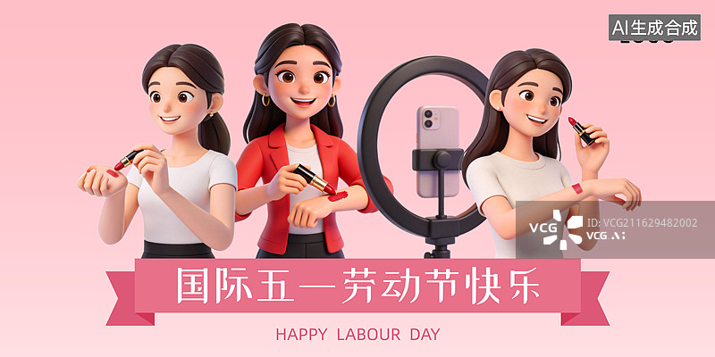 【AI数字艺术】电商直播带货五一劳动节插画海报格式设计模板图片素材