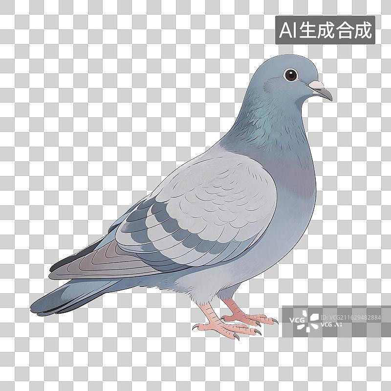【AI数字艺术】蓝灰色家鸽侧面站立插画图片素材