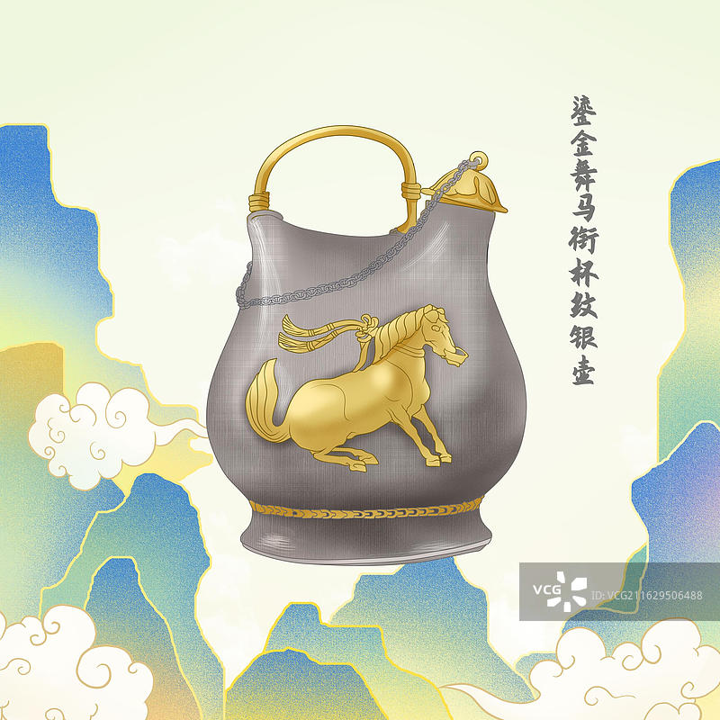 陕西历史博物馆鎏金舞马衔杯纹银壶图片素材