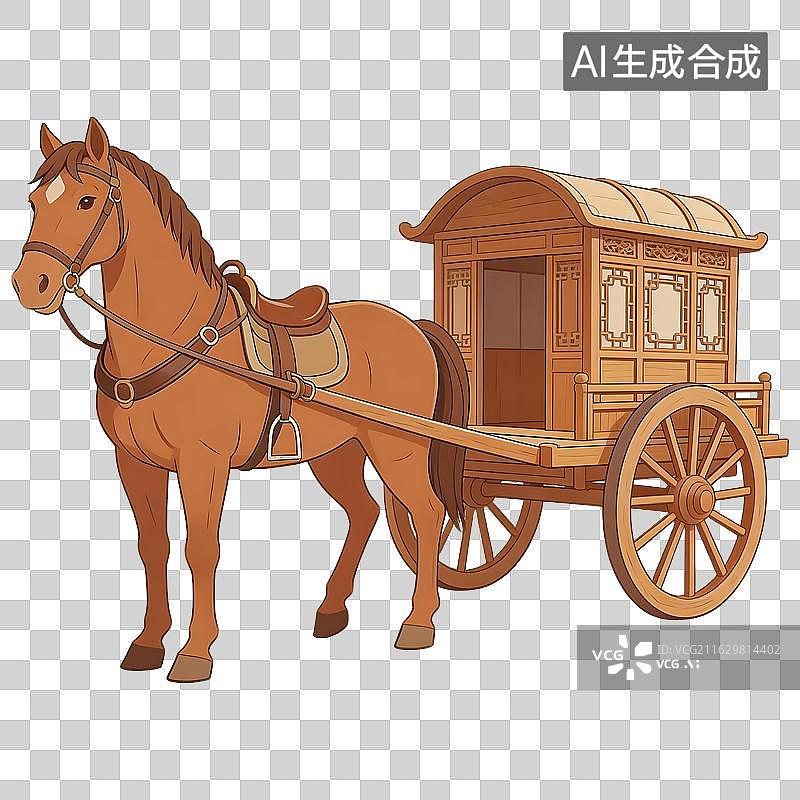 【AI数字艺术】2D国风中式马车元素图片素材