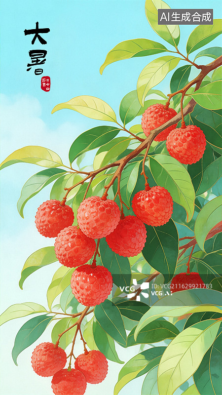 【AI数字艺术】12大暑 新中式国潮二十四节气风景插画可编辑模版图片素材