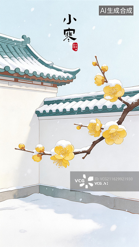 【AI数字艺术】23小雪 新中式国潮二十四节气风景插画可编辑模版图片素材