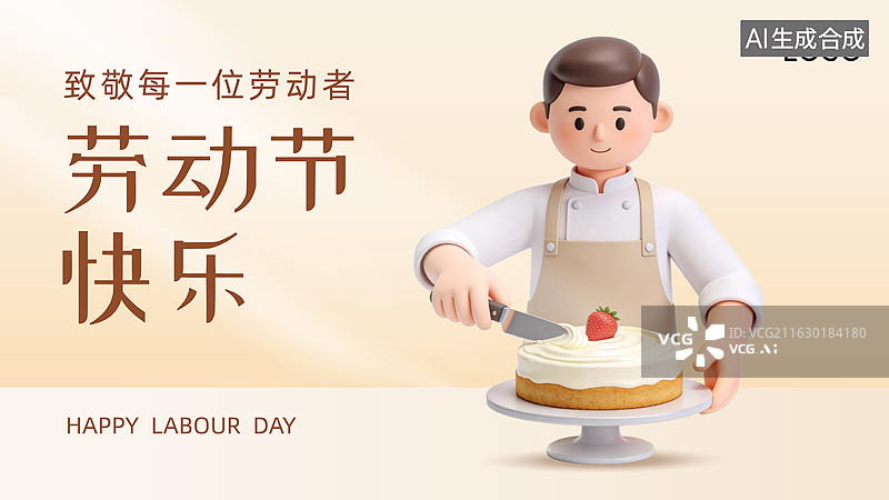 【AI数字艺术】劳动节烘焙师甜品师3D卡通插画海报图片素材
