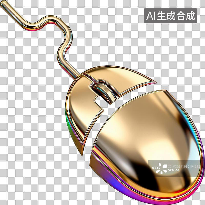 【AI数字艺术】金色发光鼠标特写图片素材